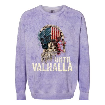 Until Valhalla Viking Us Flag Vintage Til Valhalla Colorblast Crewneck Sweatshirt