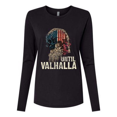 Until Valhalla Viking Us Flag Vintage Til Valhalla Womens Cotton Relaxed Long Sleeve T-Shirt