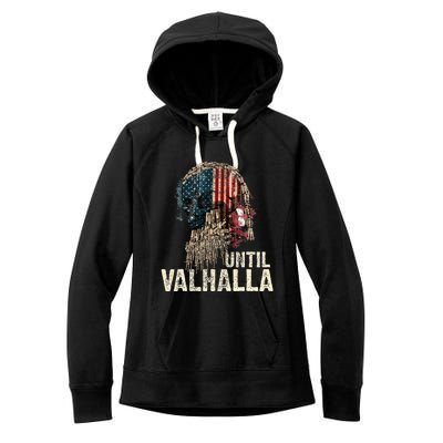 Until Valhalla Viking Us Flag Vintage Til Valhalla Women's Fleece Hoodie