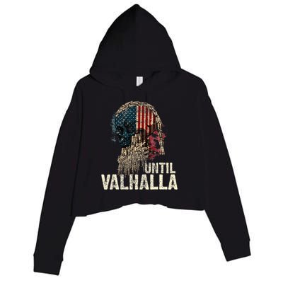 Until Valhalla Viking Us Flag Vintage Til Valhalla Crop Fleece Hoodie