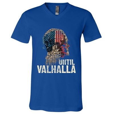 Until Valhalla Viking Us Flag Vintage Til Valhalla V-Neck T-Shirt