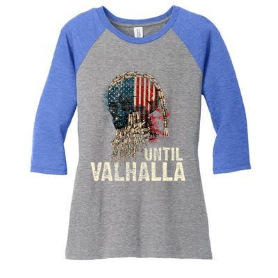 Until Valhalla Viking Us Flag Vintage Til Valhalla Women's Tri-Blend 3/4-Sleeve Raglan Shirt