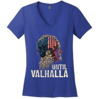 Until Valhalla Viking Us Flag Vintage Til Valhalla Women's V-Neck T-Shirt