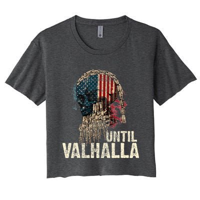 Until Valhalla Viking Us Flag Vintage Til Valhalla Women's Crop Top Tee