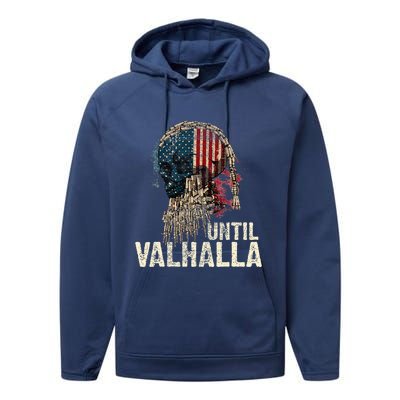 Until Valhalla Viking Us Flag Vintage Til Valhalla Performance Fleece Hoodie