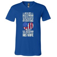 Us Veteran Wife Saying Proud Us Veteran Wife Friend Gift V-Neck T-Shirt