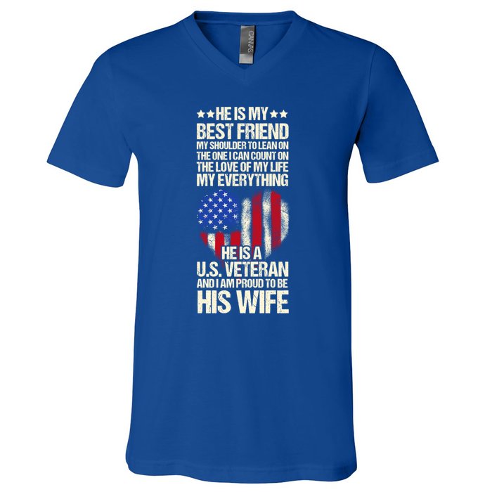 Us Veteran Wife Saying Proud Us Veteran Wife Friend Gift V-Neck T-Shirt