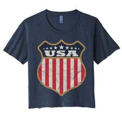 USA Vintage White Cool USA Flag Vintage Women's Crop Top Tee