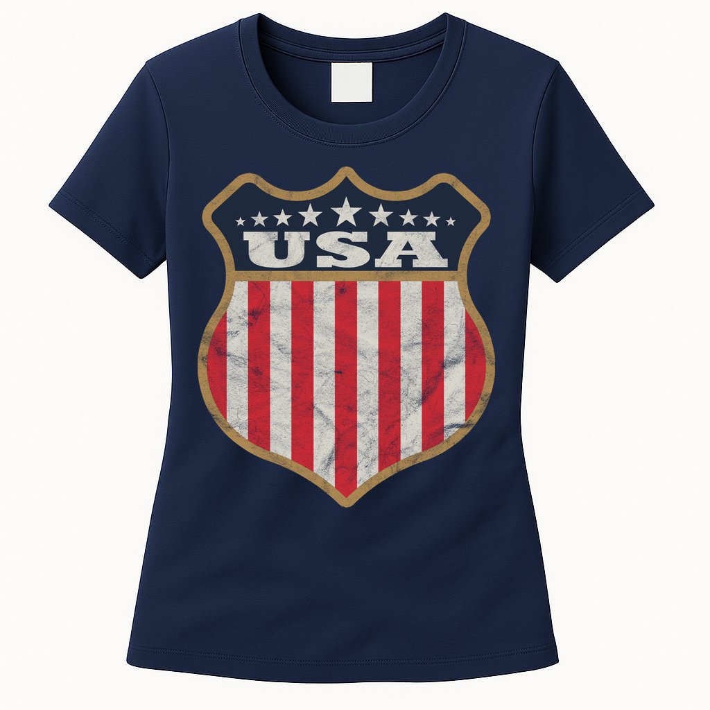 USA Vintage White Cool USA Flag Vintage Womens T-Shirt