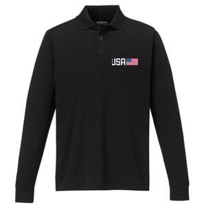 Usa Women American Flag 4th Of July Patriotic Performance Long Sleeve Polo