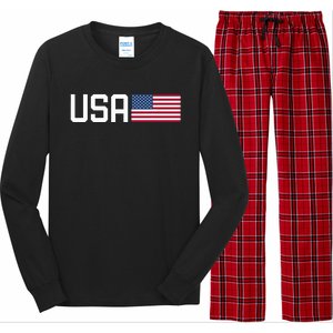 Usa Women American Flag 4th Of July Patriotic Long Sleeve Pajama Set