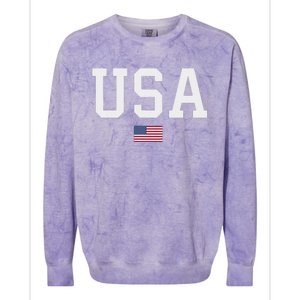 Usa Women American Flag Patriotic 4th Of July Colorblast Crewneck Sweatshirt