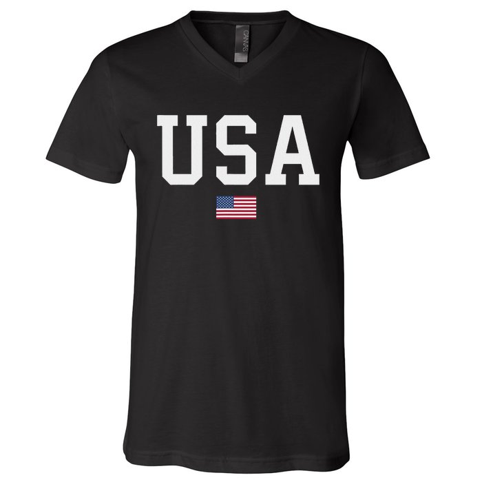 Usa Women American Flag Patriotic 4th Of July V-Neck T-Shirt