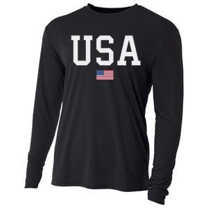 Usa Women American Flag Patriotic 4th Of July Cooling Performance Long Sleeve Crew