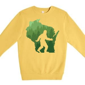 Unique Wisconsin Bigfoot Hunter Gift Sasquatch Hunting Cool Gift Premium Crewneck Sweatshirt