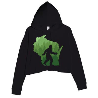 Unique Wisconsin Bigfoot Hunter Gift Sasquatch Hunting Cool Gift Crop Fleece Hoodie