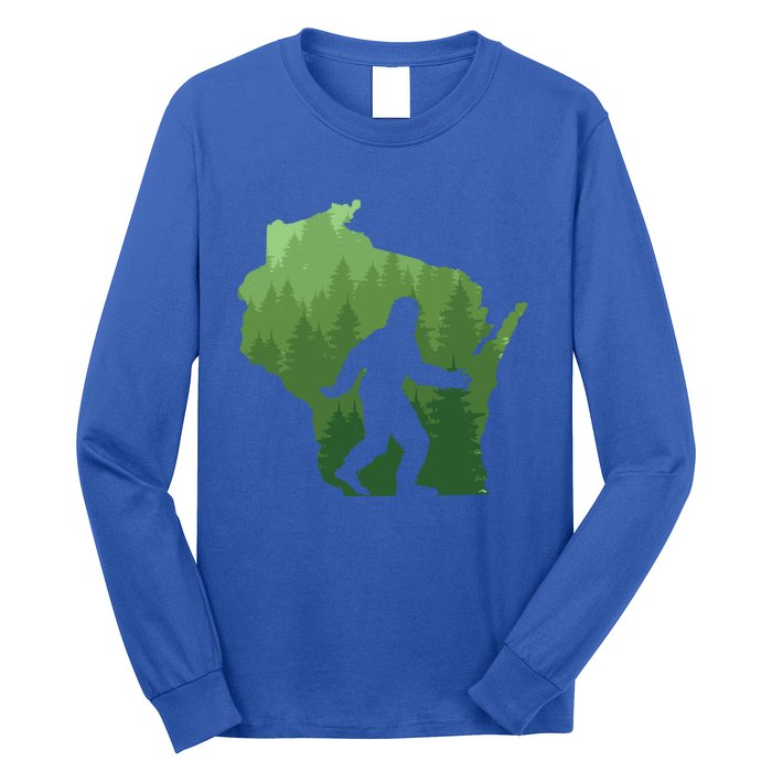 Unique Wisconsin Bigfoot Hunter Gift Sasquatch Hunting Cool Gift Long Sleeve Shirt