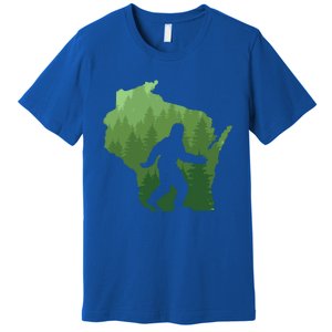 Unique Wisconsin Bigfoot Hunter Gift Sasquatch Hunting Cool Gift Premium T-Shirt