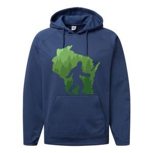 Unique Wisconsin Bigfoot Hunter Gift Sasquatch Hunting Cool Gift Performance Fleece Hoodie