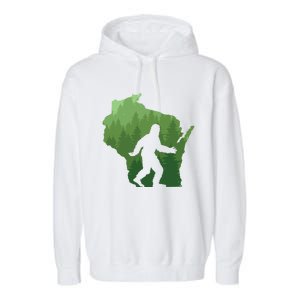 Unique Wisconsin Bigfoot Hunter Gift Sasquatch Hunting Cool Gift Garment-Dyed Fleece Hoodie