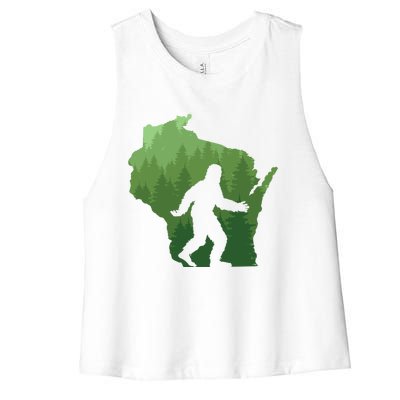 Unique Wisconsin Bigfoot Hunter Gift Sasquatch Hunting Cool Gift Women's Racerback Cropped Tank