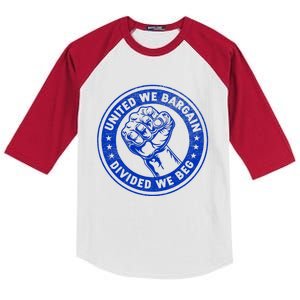 United We Bargain Divided We Beg Worker Fist Labor Protest Kids Colorblock Raglan Jersey