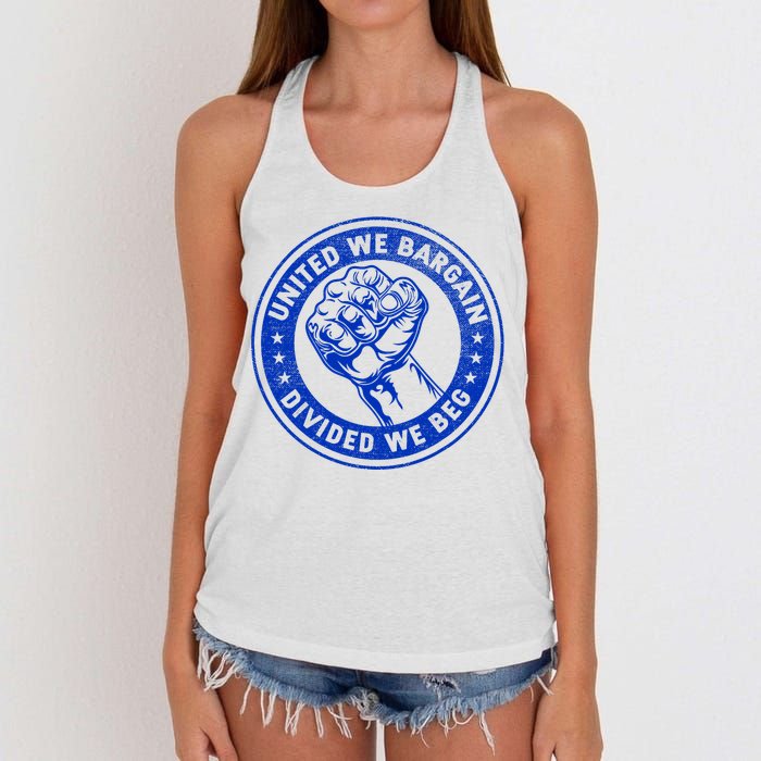 United We Bargain Divided We Beg Worker Fist Labor Protest Women's Knotted Racerback Tank