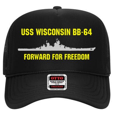 Uss Wisconsin Bb64 High Crown Mesh Back Trucker Hat