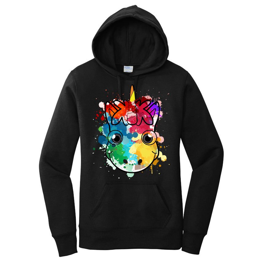 Unicorn Water Color Horse Mom Paint Splat Love Gift Women's Pullover Hoodie