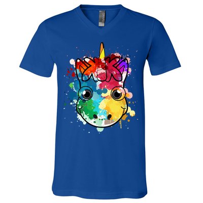 Unicorn Water Color Horse Mom Paint Splat Love Gift V-Neck T-Shirt