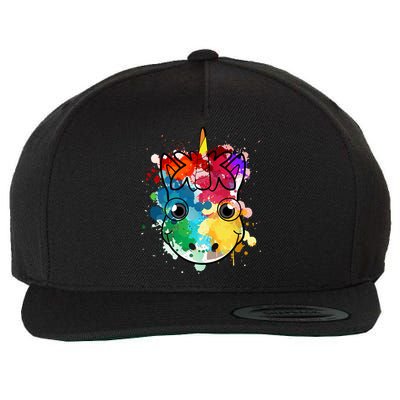 Unicorn Water Color Horse Mom Paint Splat Love Gift Wool Snapback Cap