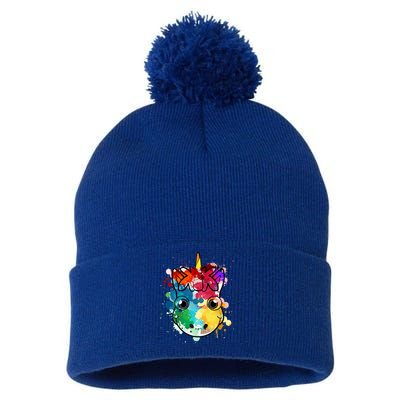 Unicorn Water Color Horse Mom Paint Splat Love Gift Pom Pom 12in Knit Beanie