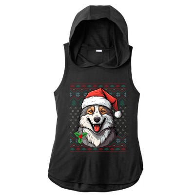 Ugly Wolf Christmas Gift Wolf Lover Santa Hat Xmas Winter Ladies PosiCharge Tri-Blend Wicking Draft Hoodie Tank