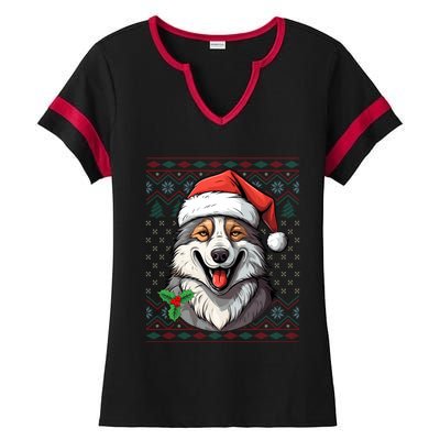 Ugly Wolf Christmas Gift Wolf Lover Santa Hat Xmas Winter Ladies Halftime Notch Neck Tee