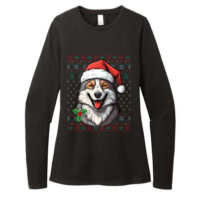 Ugly Wolf Christmas Gift Wolf Lover Santa Hat Xmas Winter Womens CVC Long Sleeve Shirt