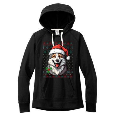 Ugly Wolf Christmas Gift Wolf Lover Santa Hat Xmas Winter Women's Fleece Hoodie