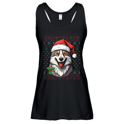 Ugly Wolf Christmas Gift Wolf Lover Santa Hat Xmas Winter Ladies Essential Flowy Tank