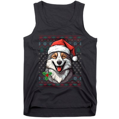 Ugly Wolf Christmas Gift Wolf Lover Santa Hat Xmas Winter Tank Top
