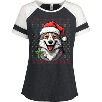 Ugly Wolf Christmas Gift Wolf Lover Santa Hat Xmas Winter Enza Ladies Jersey Colorblock Tee