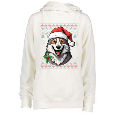 Ugly Wolf Christmas Gift Wolf Lover Santa Hat Xmas Winter Womens Funnel Neck Pullover Hood