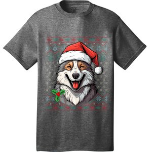 Ugly Wolf Christmas Gift Wolf Lover Santa Hat Xmas Winter T-Shirt