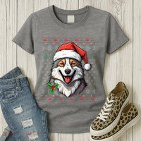 Ugly Wolf Christmas Gift Wolf Lover Santa Hat Xmas Winter Womens T-Shirt
