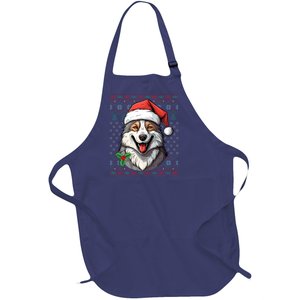 Ugly Wolf Christmas Gift Wolf Lover Santa Hat Xmas Winter Full-Length Apron With Pockets