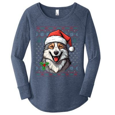 Ugly Wolf Christmas Gift Wolf Lover Santa Hat Xmas Winter Women's Perfect Tri Tunic Long Sleeve Shirt