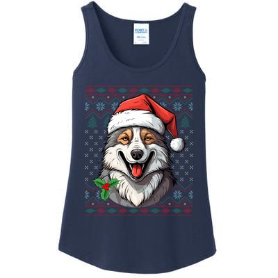 Ugly Wolf Christmas Gift Wolf Lover Santa Hat Xmas Winter Ladies Essential Tank