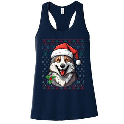 Ugly Wolf Christmas Gift Wolf Lover Santa Hat Xmas Winter Women's Racerback Tank