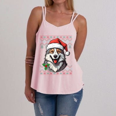 Ugly Wolf Christmas Gift Wolf Lover Santa Hat Xmas Winter Women's Strappy Tank