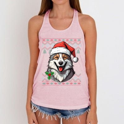 Ugly Wolf Christmas Gift Wolf Lover Santa Hat Xmas Winter Women's Knotted Racerback Tank