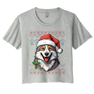 Ugly Wolf Christmas Gift Wolf Lover Santa Hat Xmas Winter Women's Crop Top Tee