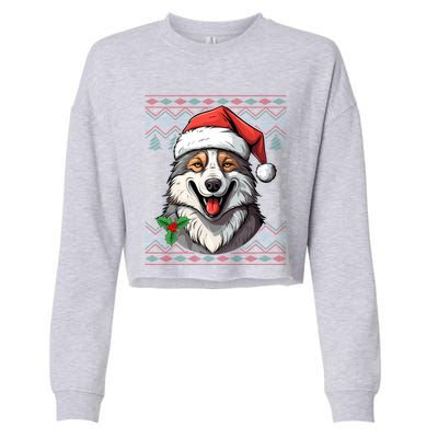 Ugly Wolf Christmas Gift Wolf Lover Santa Hat Xmas Winter Cropped Pullover Crew